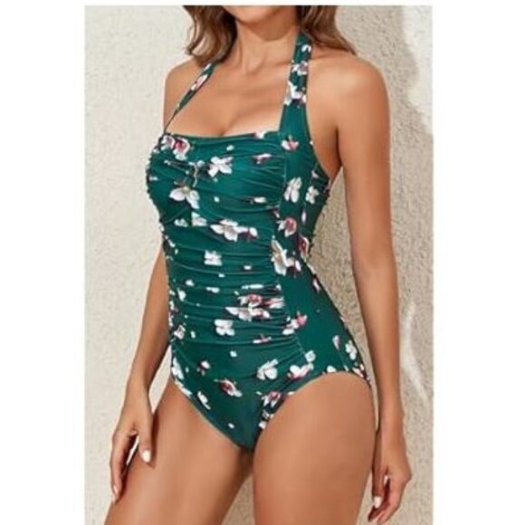 Womens Size XL Tummy Control Swimwear Halter One Piece Slimming Retro Swimsuit - Picture 3 of 10
